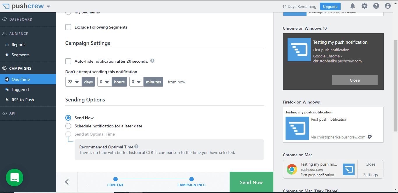 One-Time button - wordpress push notifications