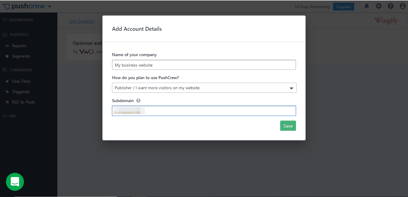 subdomain page