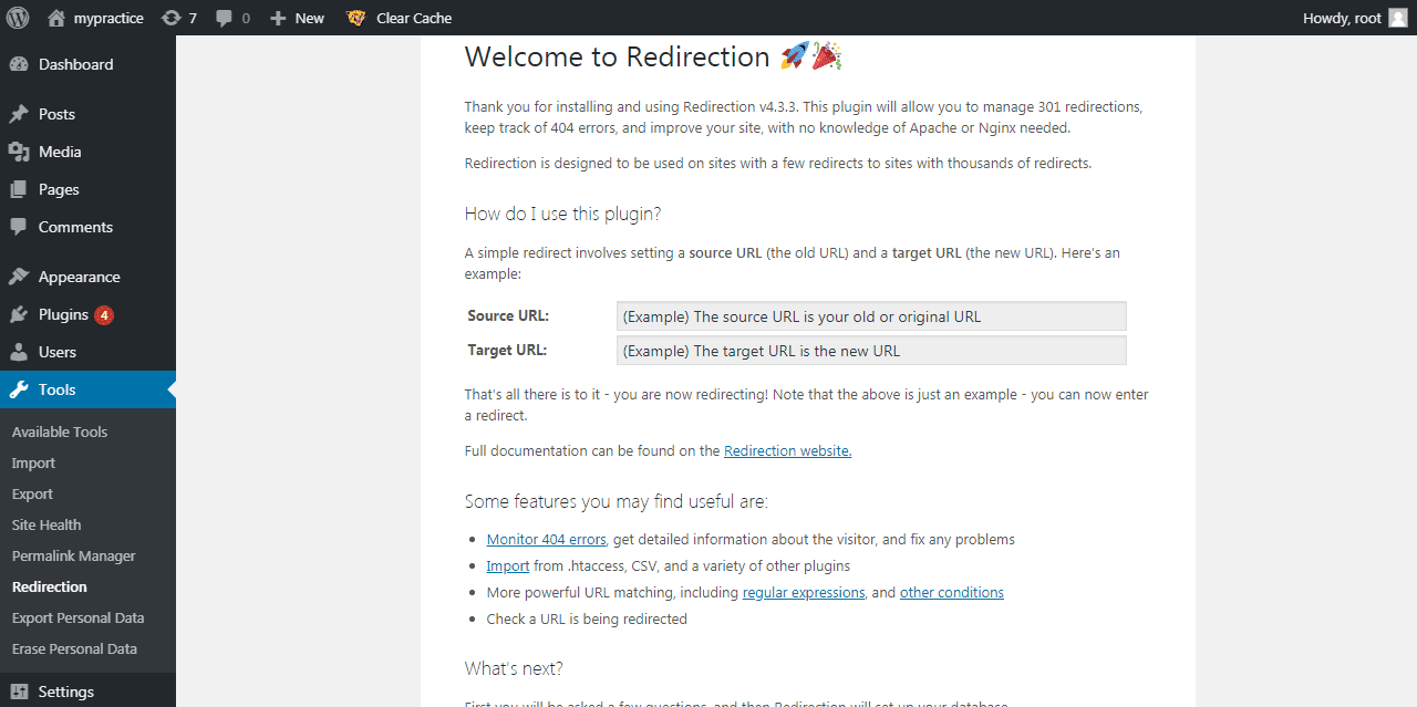 Activating Redirection Plugin