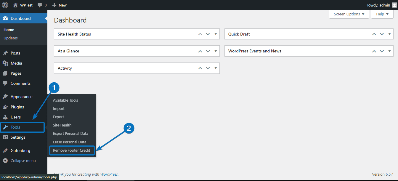 remove footer credit wp plugin