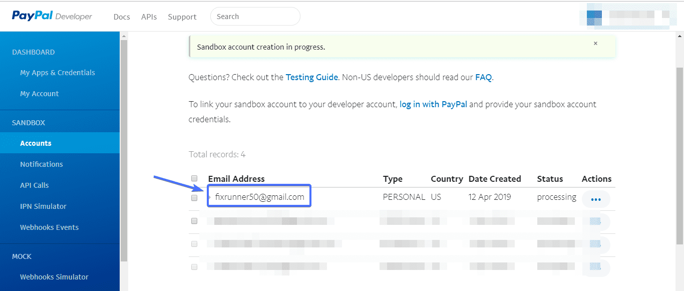 sandbox account - woocommerce paypal setup