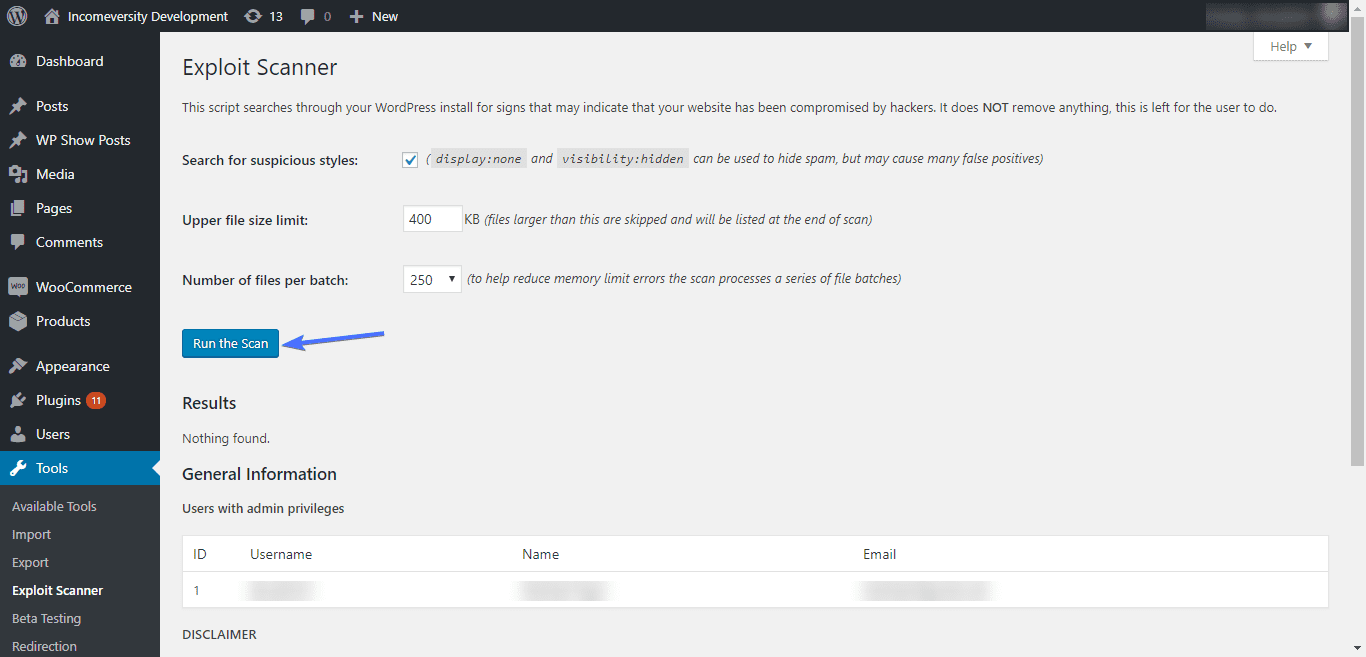 Remove Google malware warning - run the scan in WordPress database