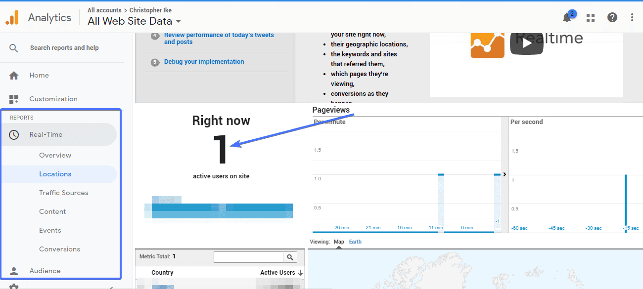 test google analytics real time data
