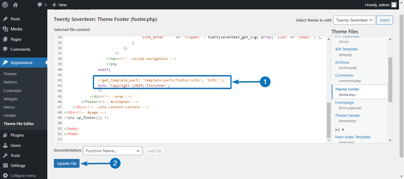 update theme footer file