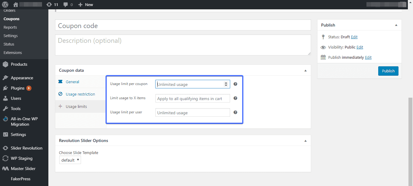 Limit settings