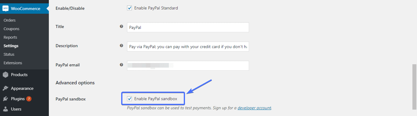 enable paypal sandbox