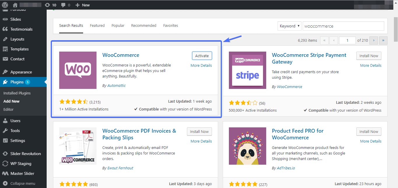 activate woocommerce plugin