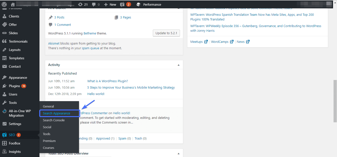SEO >>Search Appearances 