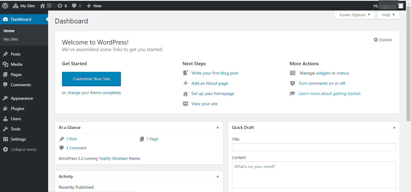 wordpress multisite dashboard