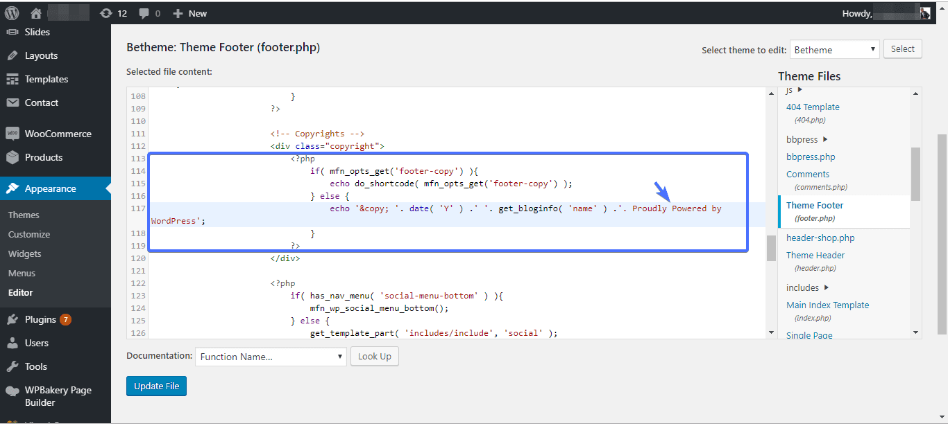 remove powered by wordpress - footer text