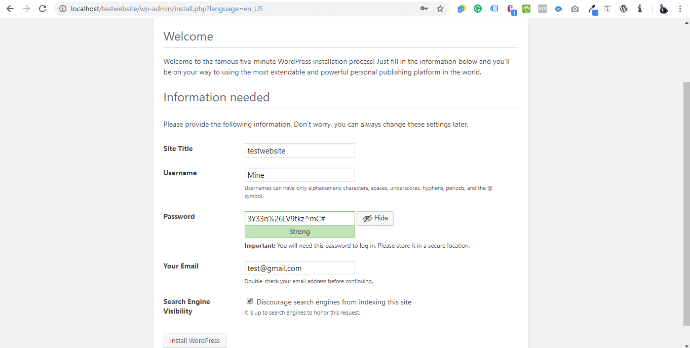 localhost: Install WordPress locally