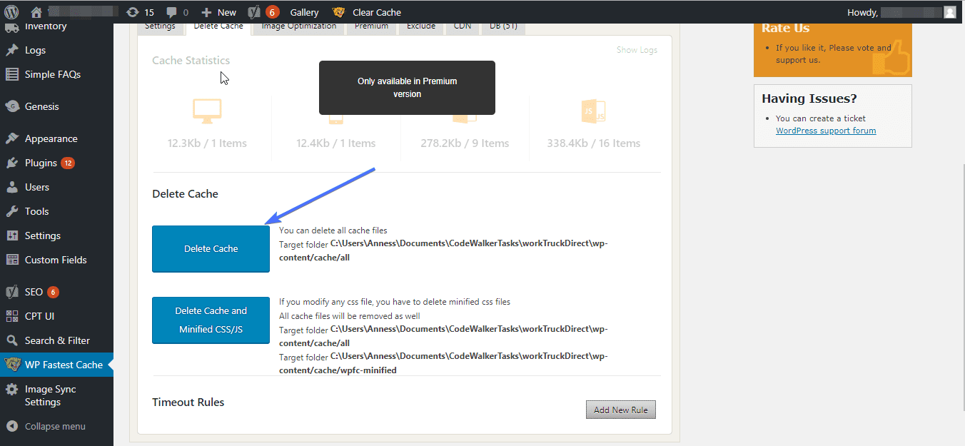 delete cache button