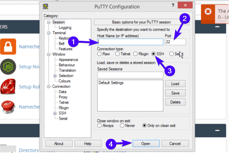 PuTTY configuration