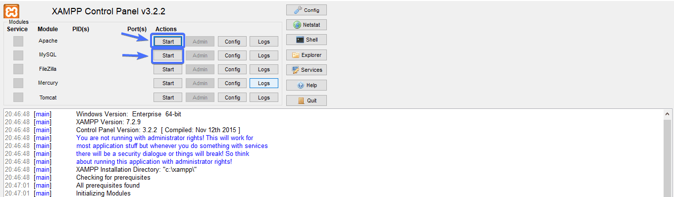 XAMPP Control Panel: Install WordPress Locally
