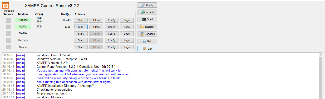 XAMPP Control Panel: Install WordPress Locally