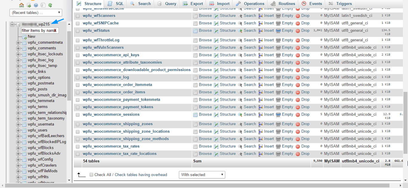 Select WP database - Fix wp-admin not working issue