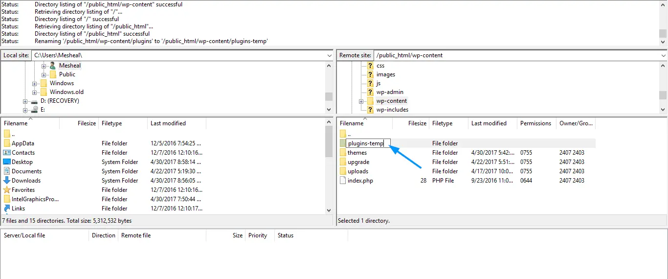 edit plugins folder to solve wp-admin not working issue