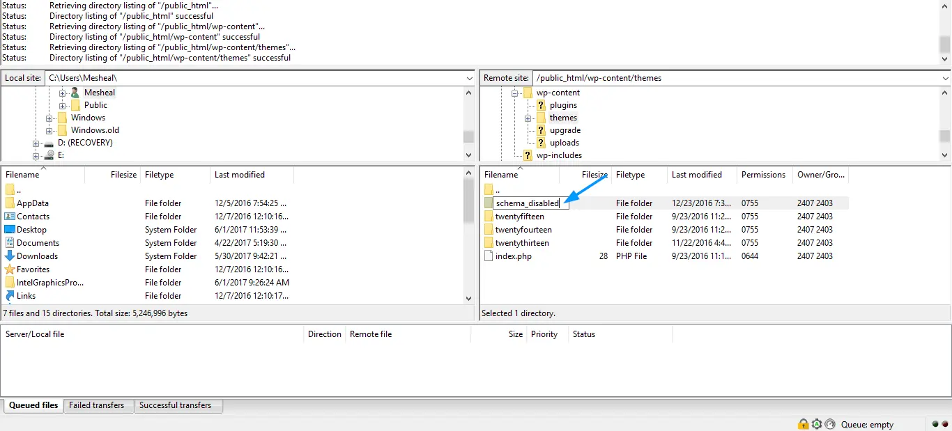 Rename active theme folder
