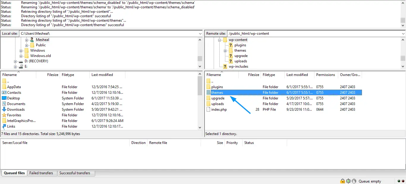 Rename themes folder to find out why wp-admin stopped working